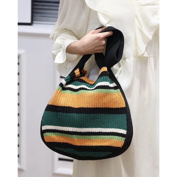 Women's Black-A Shoulder Handbags Crocheted Bags Large Knit Bag Tote Bag - Picture 7 of 9